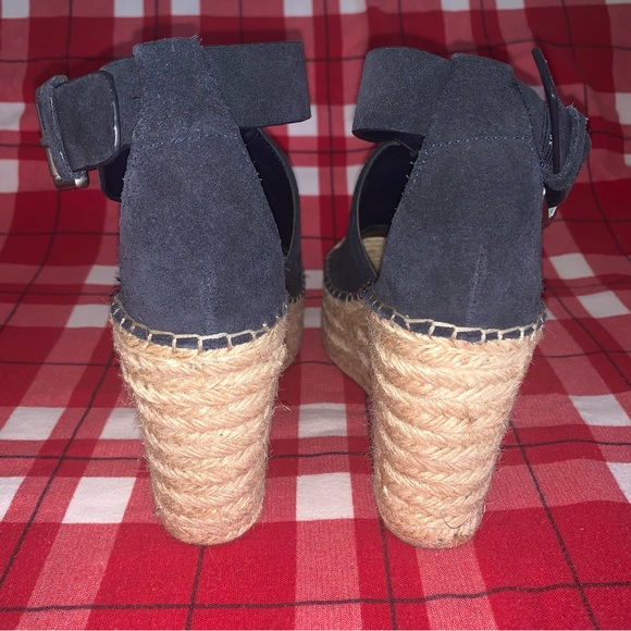 Women’s 6 MARC FISHER Allison Navy Blue Suede Wedge Platform Espadrille Sandals - Picture 8 of 13